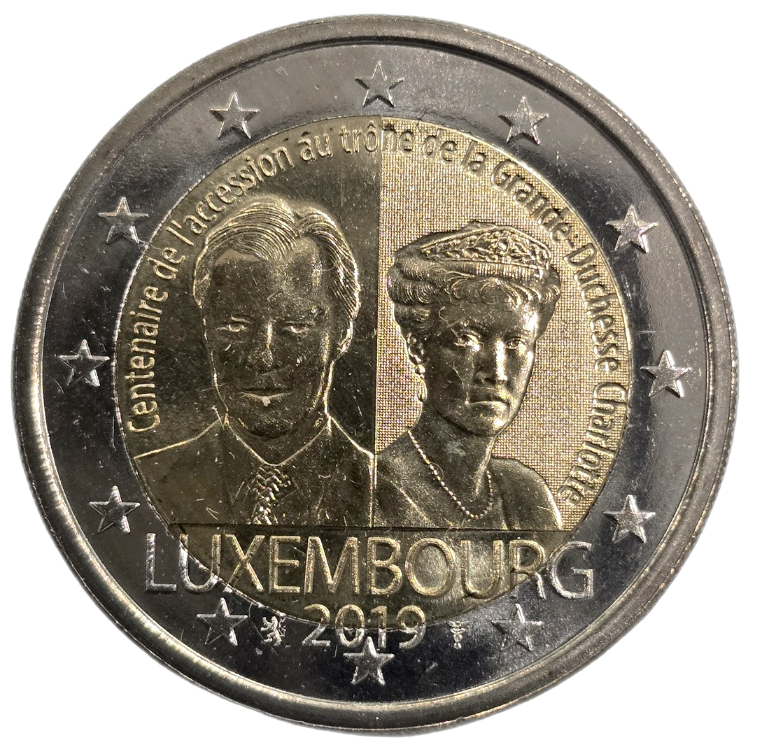 2 euros conmemorativa Centenario de la ascensión al trono de la Gran Duquesa Carlota